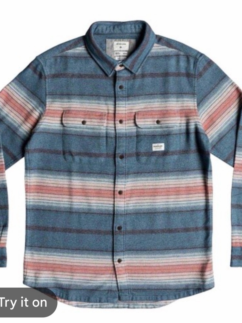 Quiksilver Blue Striped Button-Down Shirt with Coral Accents